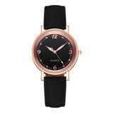 Reloj Luminoso Cinturón Para Mujer Reloj De Moda Informal Correa Negro Bisel Rosa Oro Fondo Negro
