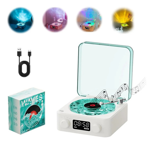 Altavoz Retro Vinilo Con Reproductor Discos Waves Cd Player