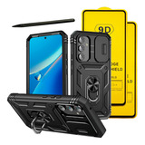 Case Anel Camera + 2 Película Vidro + Caneta Para Galaxy A54 Cor Preto Defener Slide