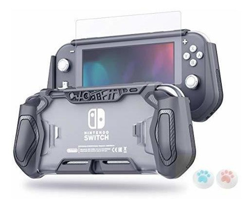 Funda Grip + Vidrio Templado Para Nintendo Switch Lite Gris