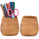 Hacaroa Set De 2 Rattan Pencil Holder Para Escritorio, Handm