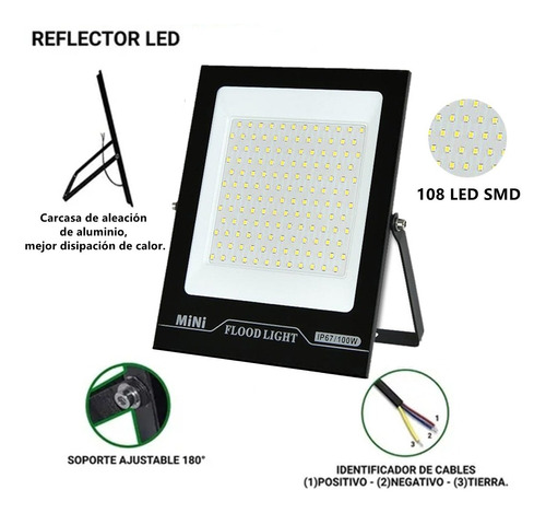 Reflector Led Lampara Ultradelgado Aluminio Impermeable 100w