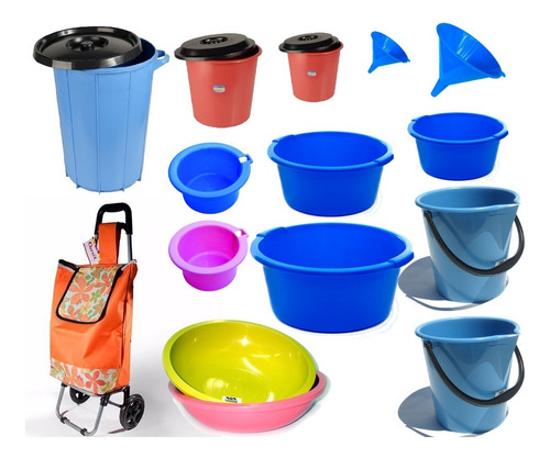 Set Limpieza 22pz Balde Fuenton Chango Tacho Basura Plastico