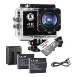 Kit Câmera Action 4k Preta + Sd 64gb + 2 Baterias+carregador