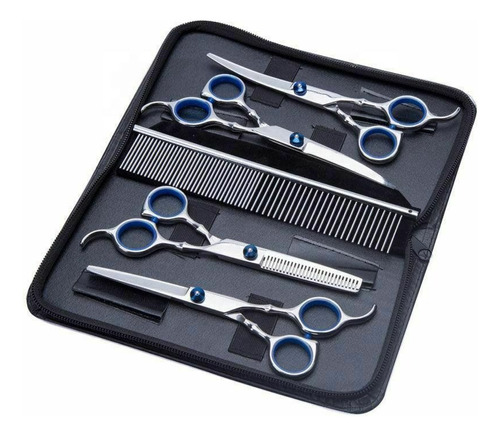 Kit 4 Tesouras 1 Pente De Tosa Profissional Pet Azul Oferta