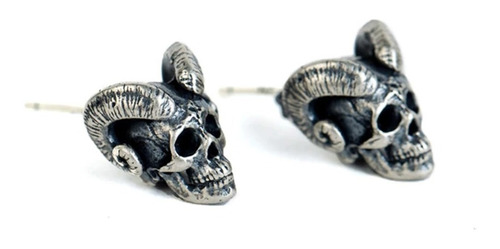 Aretes Calavera Craneo Con Cuernos Hombre Mujer Plata S925 