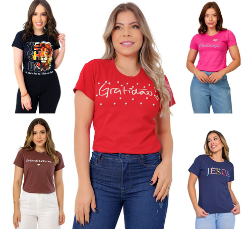 Kit Atacado 10 Blusas T-shirt Feminina Frases Evangélicas