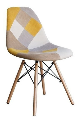 Silla Eames Patchwork Tapizada Base Madera