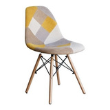 Silla Eames Patchwork Tapizada Base Madera