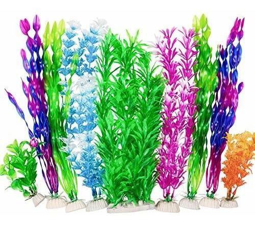 Plantas Artificiales Grandes Para Acuario, Pack De 9.