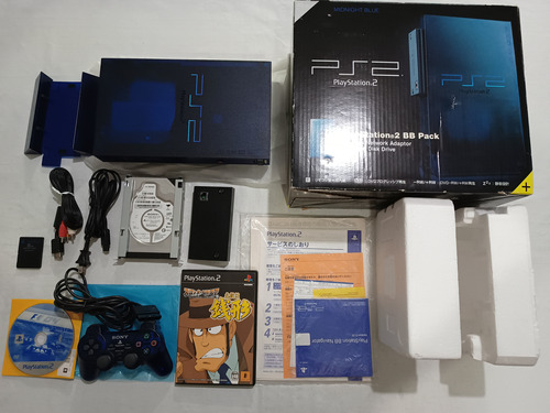 Playstation 2 Ps2 Fat Midnight Blue Bloqueado Japonês Serial Batendo + Caixa + Hd + Modem + Acessórios