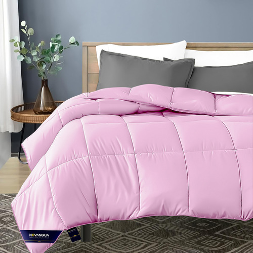 Edredon Acolchado Duvet Suave Edredón De Pluma Con 4 Agarraderas En Las Esquinas Ultra Suave Y Reversible Para Cualquier Temporada Doble Costura Transpirable Apto Para Lavadora Novangua Rosa