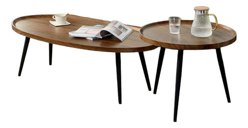 Mesa De Centro Living Vanguardia Madera Natural Juego De Dos