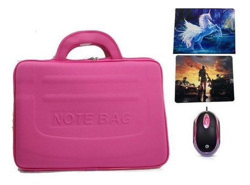 Maleta Case Rosa Para Notebook 15,6 Com Mouse E Mouse Pad