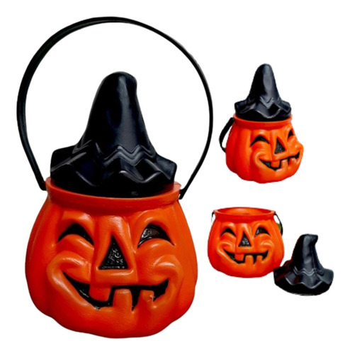 Caramelera Halloween Calabaza Plástico Con Tapa X 1 Unidad