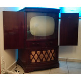 Televisión En Hermoso Mueble Antiguo De Caoba