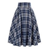 High Waist Plaid Print Pleated Skirt For M 1