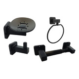 Set Accesorios De Baño Plastico X 4 Piezas Negro Mate