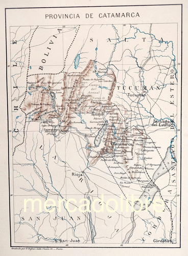 Antiguo Mapa 1884 Catamarca Provincia Ferrocarril Plano