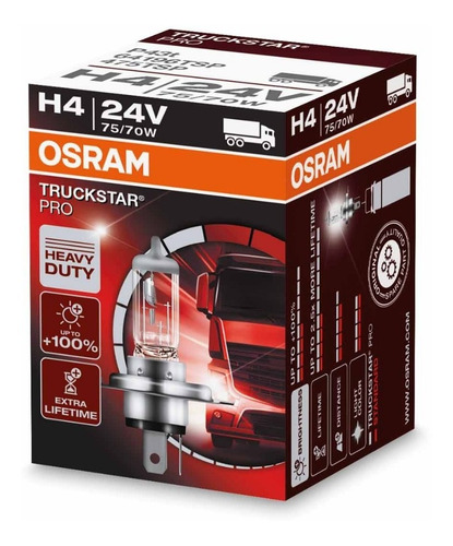 Lampara H4 Osram Truckstar Pro 24v 100% + Luz (par)