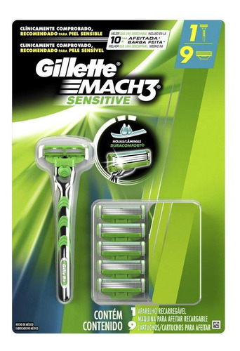 Aparelho De Barbear Gillette Mach3 Sensitive + 9 - Cargas