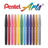 Kit 12 Canetas Pincel Pentel Fude Touch Sign Pen Desenho