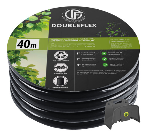 Mangueira P/ Jardim Preta Doubleflex 40m + Suporte