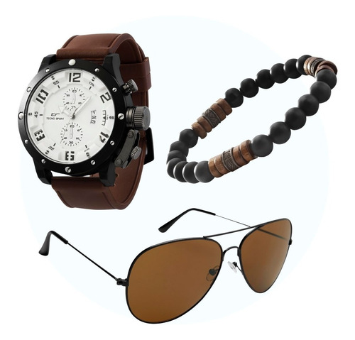 Set 3 De Regalo Para Caballero Reloj+lentes De Sol+pulsera