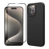 Forro Case Silicone + Vidrio Premium Para iPhone