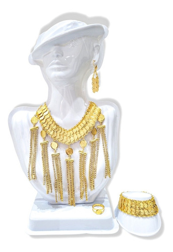 Collar Pulsera Aretes Anillo Monedas Set Oferta Oro Laminado