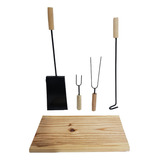 Set Parrillero Asador Pala Atizador Tabla20x38 X5 Piezas