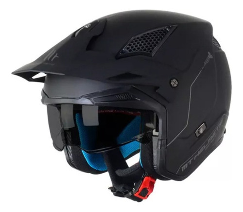 Casco Moto Abierto Mt District Solid A1 Negro Mate + Visor