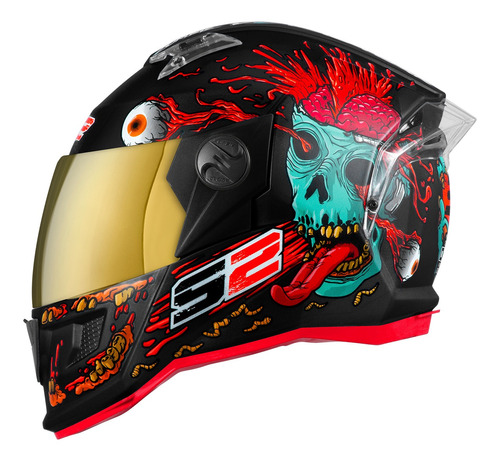 Capacete Fechado Personalizado Stealth Zombie Vis. Dourada