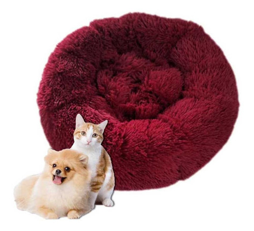 Cama Para Perro Pequeño Camita Con Felpa Antiestrés Cómoda Color Bordeaux / Rojo Fuerte