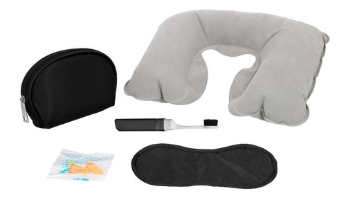 Kit De Viaje Almohada  Inflable, Antifaz, Tapones Y Cepillo.