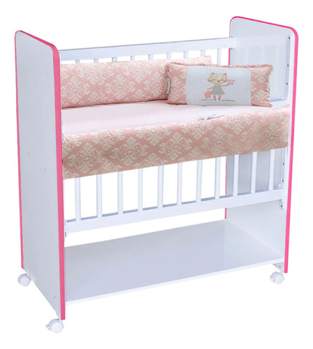 Mini Berço Bed Side New Baby Colchão Grade Móvel Cor Branco/rosa