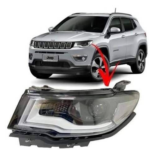 Farol Jeep Compass 2017/2021 Elétrico C/ Motor Led Sem Xenon