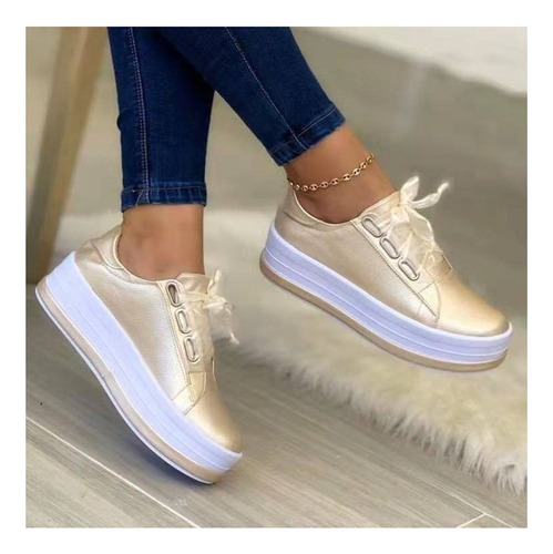 Zapatos Casuales Con Plataforma Y Punta Redonda Para Mujer D