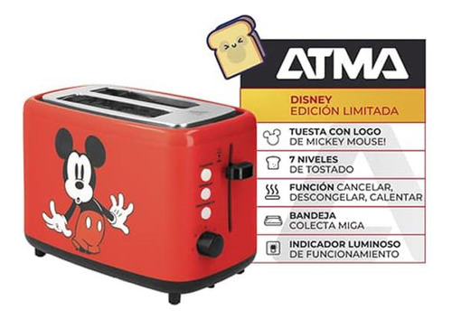 Tostadora Atma Toat39dn 880w Electrica Roja Mickey