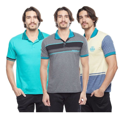Kit 5 Camisa Tecido Meia Malha Premium Gola Polo Curta