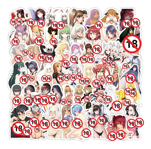 Set 50 Stickers Anime H Adulto +18 Sexy Waifu / Calcomania