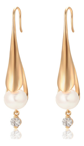 Aretes Oro 18k Lam Perla Swarovski Elegante Regalo Preciosos