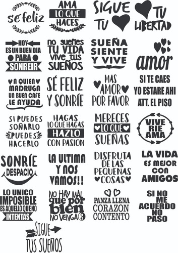 Vinilos De Corte Decorativos Frases Surtidas X 25 Unidades