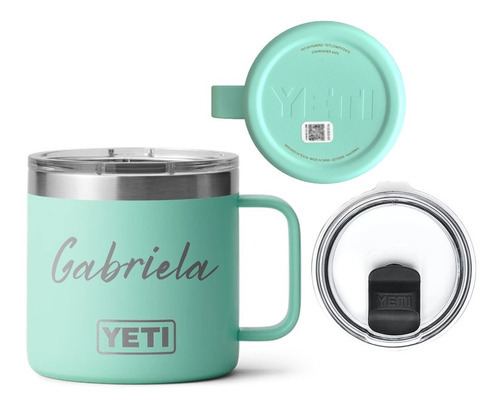 Taza Yeti Térmica Rambler 14 Oz Con Tapa - Grabado Láser Color Aqua