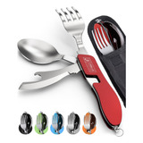 Utensilios De Camping Orblue Juego Cubiertos 4 En 1, Rojo