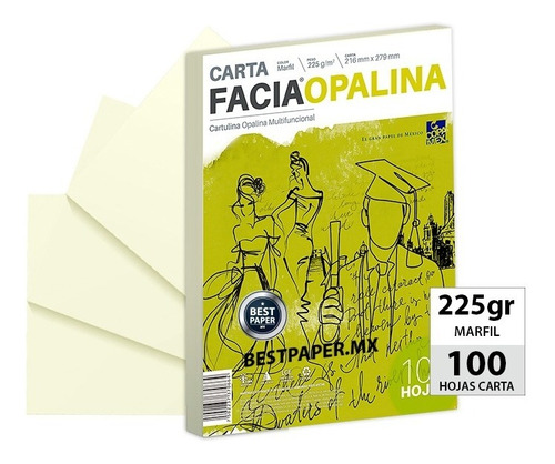 Papel Facia Opalina Marfil 225 Gr Carta - Paquete 100 Hojas
