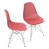 Kit 2 Cadeiras De Jantar Colmeia Boxbit Vermelha B/ Cromada