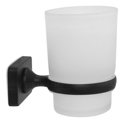 Porta Cepillo Dientes De Pared Negro Mate Vaso Esmerilado 