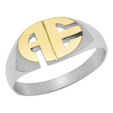 Anillo Ovalado Horizontal 2 Iniciales Plata 925 Y Oro 18k