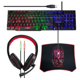 Kit Gamer De Teclado Mouse Audífonos Mousepad Luz Rgb 4 En 1